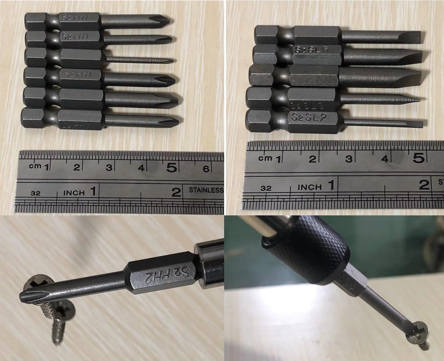 Juego de 18 puntas de destornillador Phillips ranuradas, vástago hexagonal de 14 de pulgada S2 de acero magnético de 2 pulgadas de largo con caja de