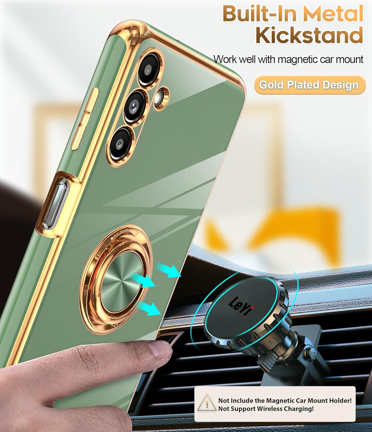 LeYi Funda para Samsung Galaxy A13 5G con protector de pantalla de vidrio templado (paquete de 2) Soporte de anillo giratorio de 360, soporte