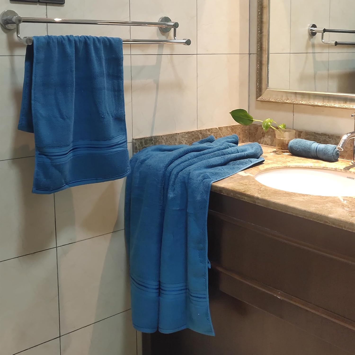 Toallas, juego de 6 toallas de baño extra grandes de rizo de doble cara hilado en anillo de rizo de doble cara de 31 x 59 pulgadas, juego de 6