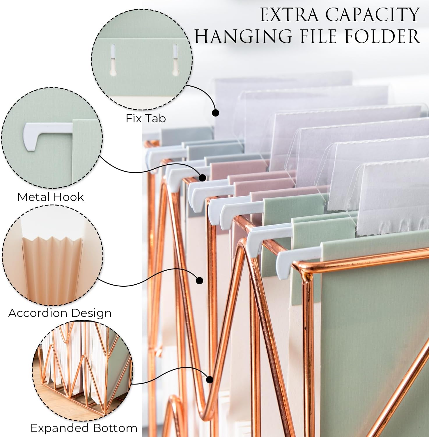 Y YOMA Paquete de 6 carpetas colgantes de capacidad extra, tamaño carta, carpeta decorativa reforzada, carpeta expandible de colores bonitos para