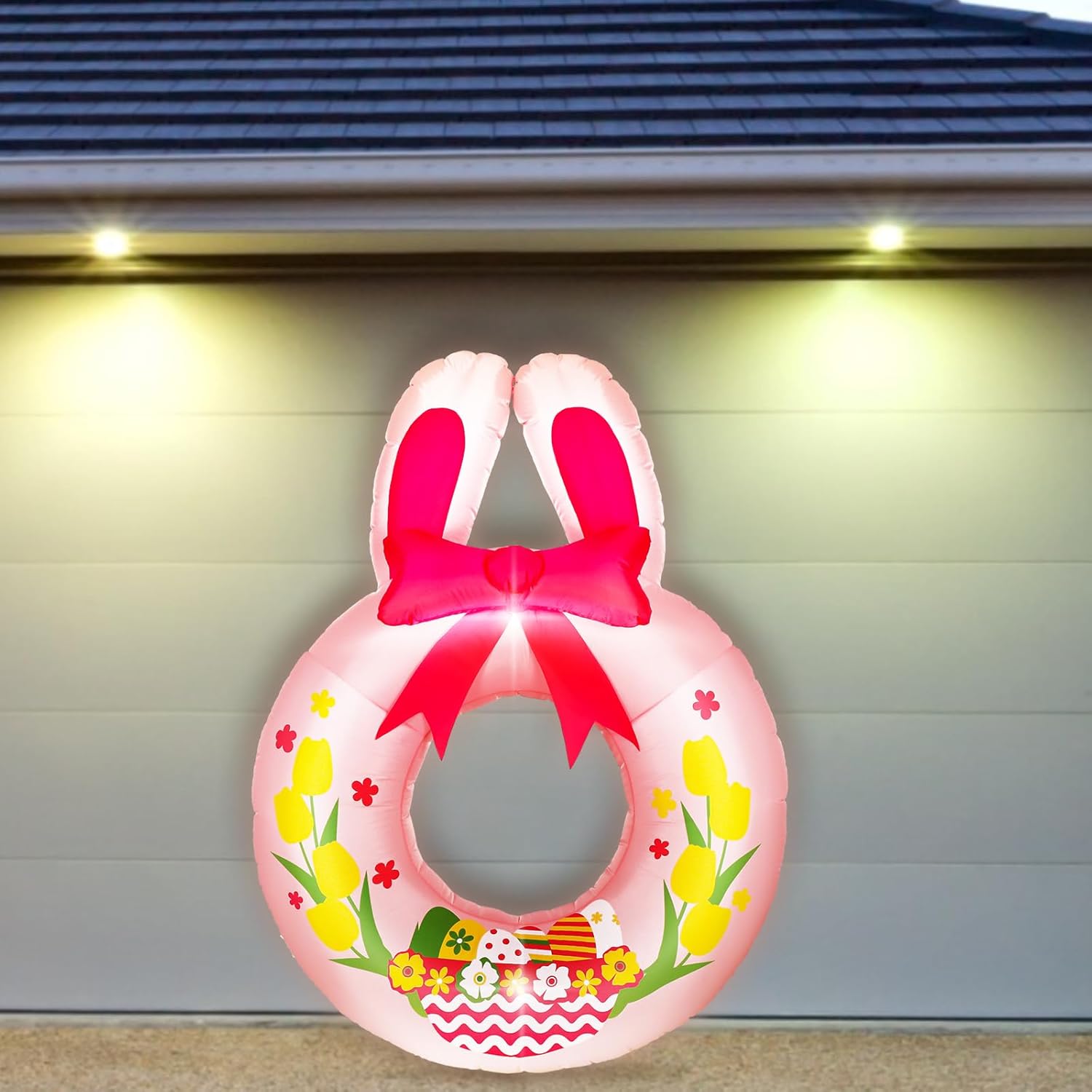 Corona inflable de Pascua de 4.9 pies, decoración al aire libre, corona de huevo de Pascua grande, corona de Pascua para primavera, decoración de