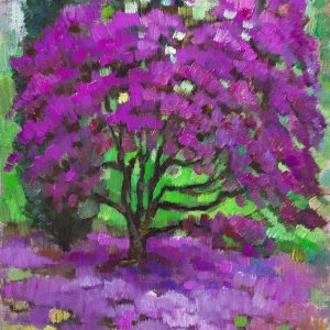 Rhododendron bush in the garden – The original one-of-a-kind Landscapes oil painting from Vera Bondare, 2022 Rhododendron bush in the garden – The original one-of-a-kind Landscapes oil painting from Vera Bondare, 2022
