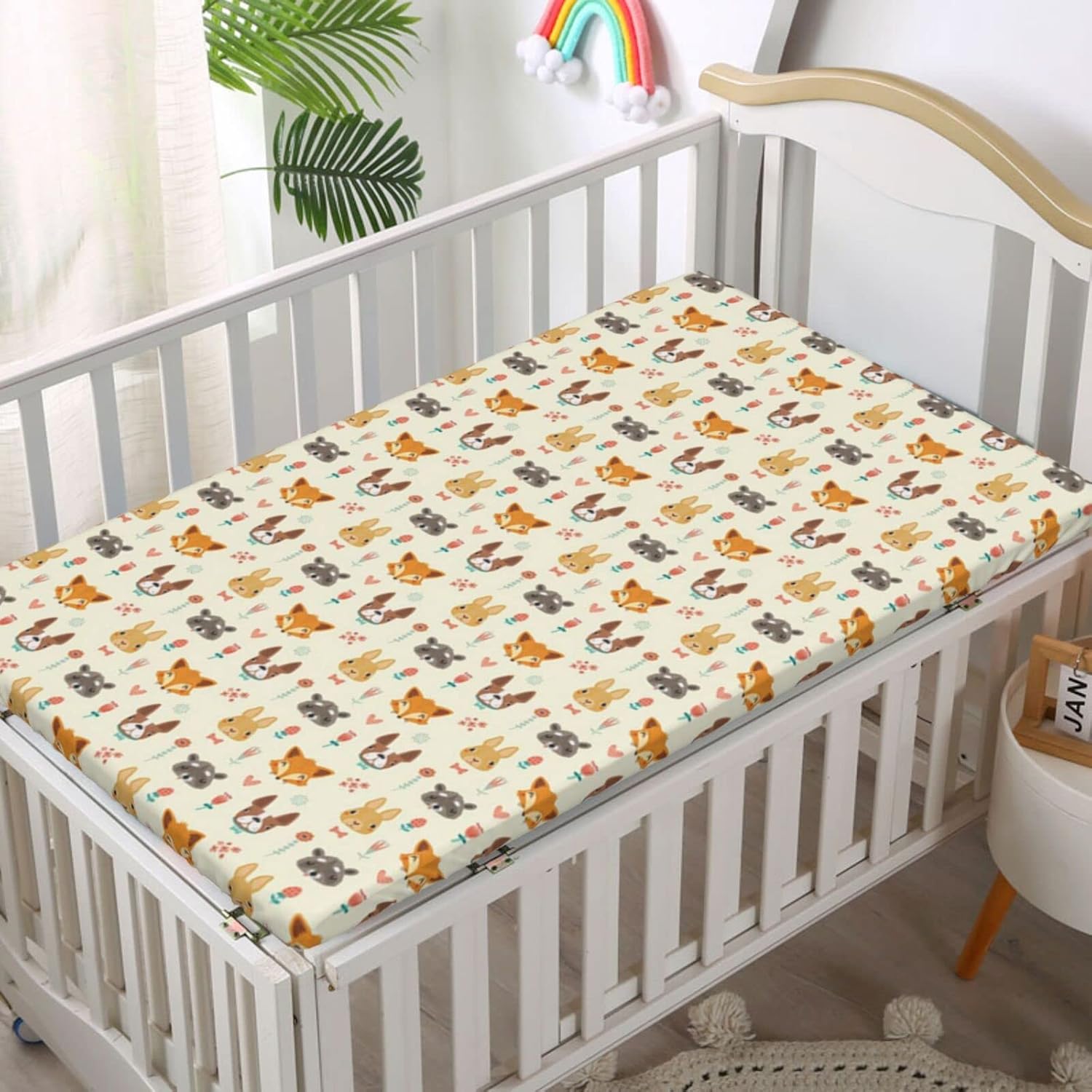 Woodland Creatures – Sábanas bajeras ajustables para cuna pequeña portátil, para niños y niñas, 24 x 38 pulgadas, multicolor
