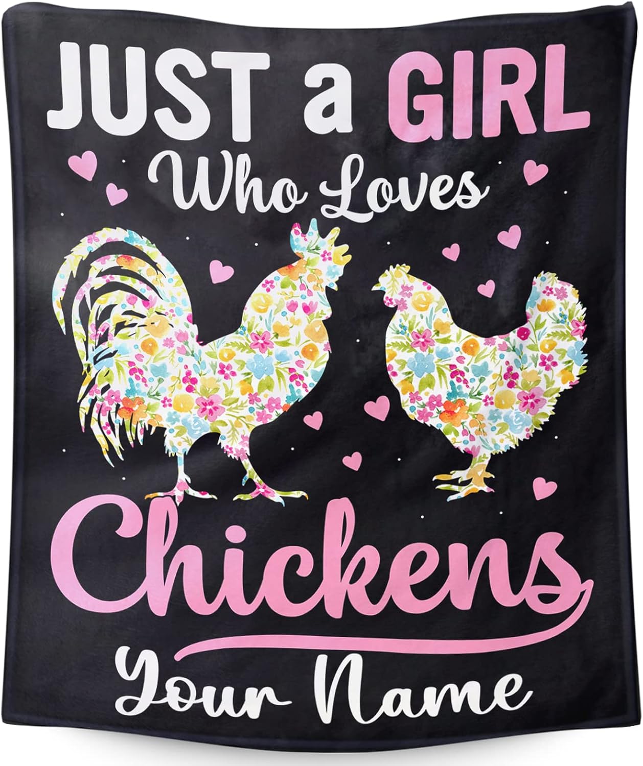 Manta de pollo personalizada con nombre, 40 x 30 pulgadas, bonita manta para niñas y mujeres, mantas suaves y peludas negras para regazo y silla