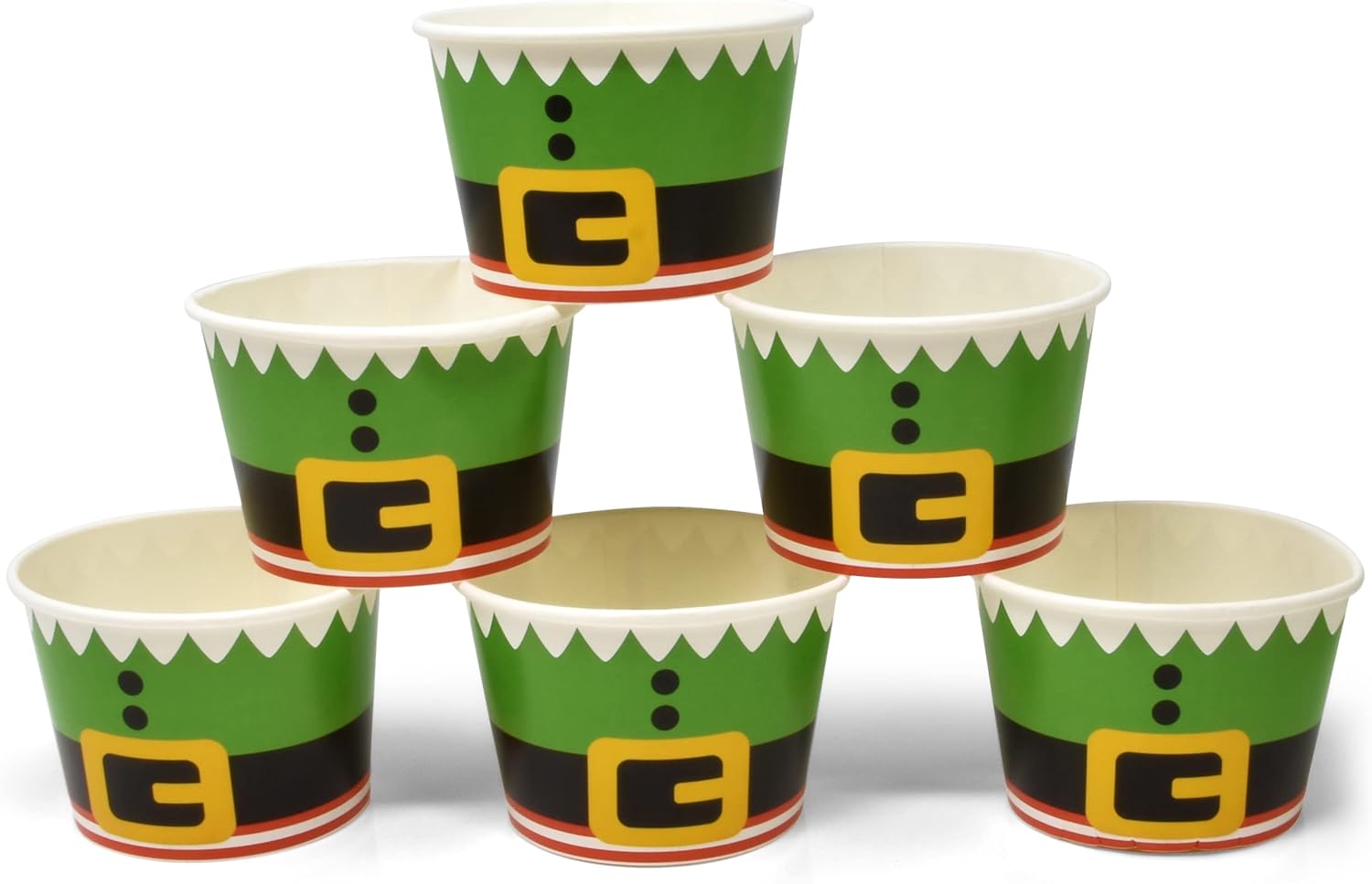 Gift Boutique 48 bocadillos de Navidad de 10 onzas, cinturón de elfo de Navidad, taza de papel desechable, tazones de helado de postre, rojo, verde,