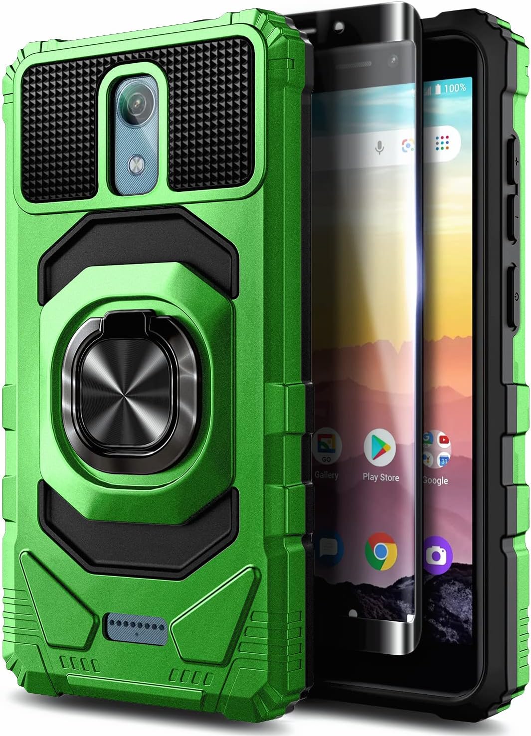 NZND Funda para AT&T Calypso (U318AA)Cricket Vision 3 con protector de pantalla de vidrio templado, protección de cuerpo completo grado militar,
