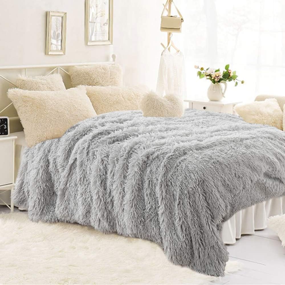 HOMORE Manta suave y mullida de felpa Sherpa acogedora manta de piel sintética para cama, sofá, silla, decorativa, 50 x 60 pulgadas, color gris
