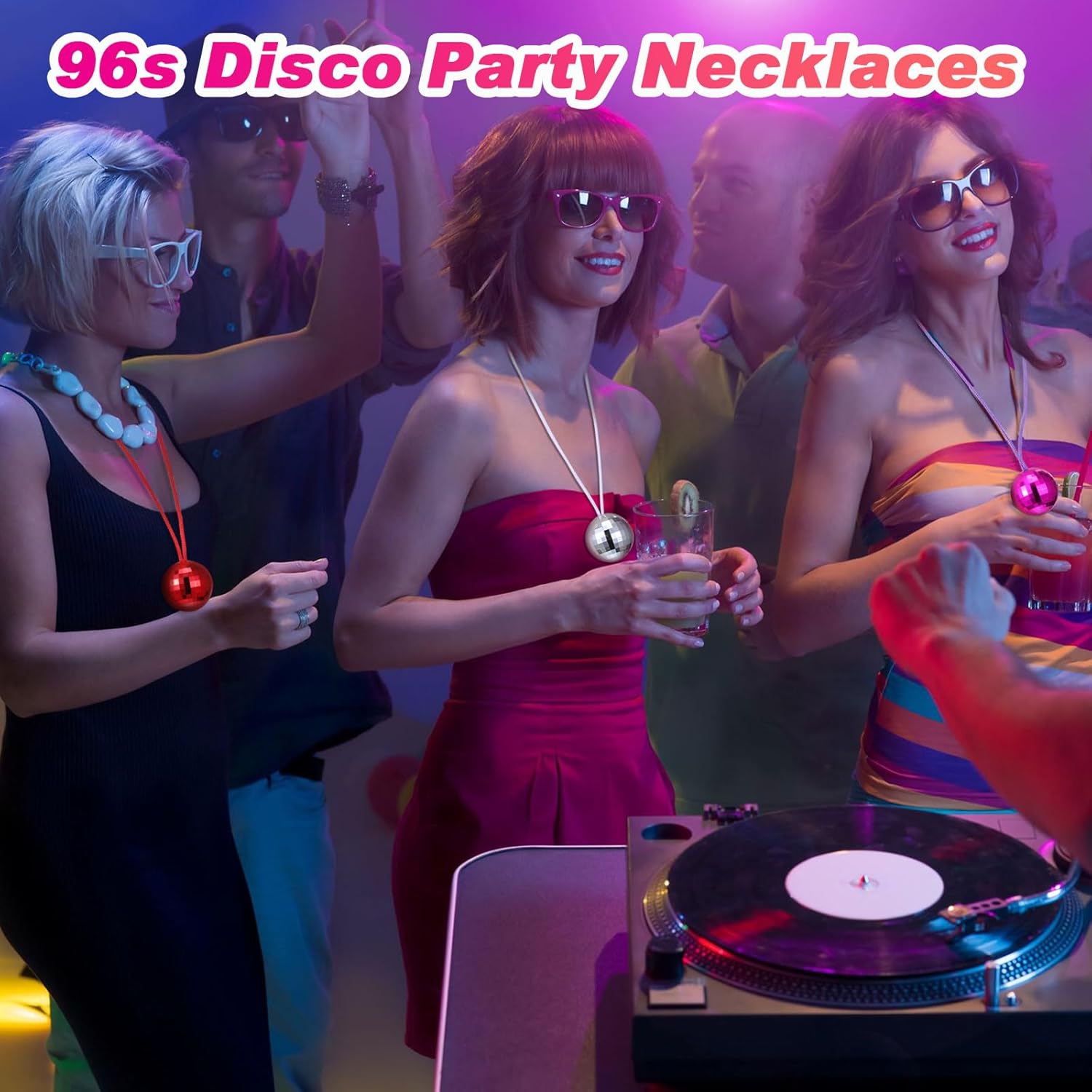 96 collares de bola de discoteca a granel de los años 70, collares de discoteca de colores surtidos de 1.5 pulgadas, decoraciones de fiesta de