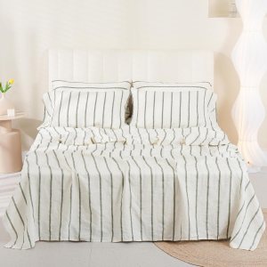 S VICTORY SYMBOL Juego de sábanas de 100 % lino teñido con rayas verticales verdes francesas naturales, juego de ropa de cama de lino lavado, tamaño S VICTORY SYMBOL Juego de sábanas de 100 % lino teñido con rayas verticales verdes francesas naturales, juego de ropa de cama de lino lavado, tamaño