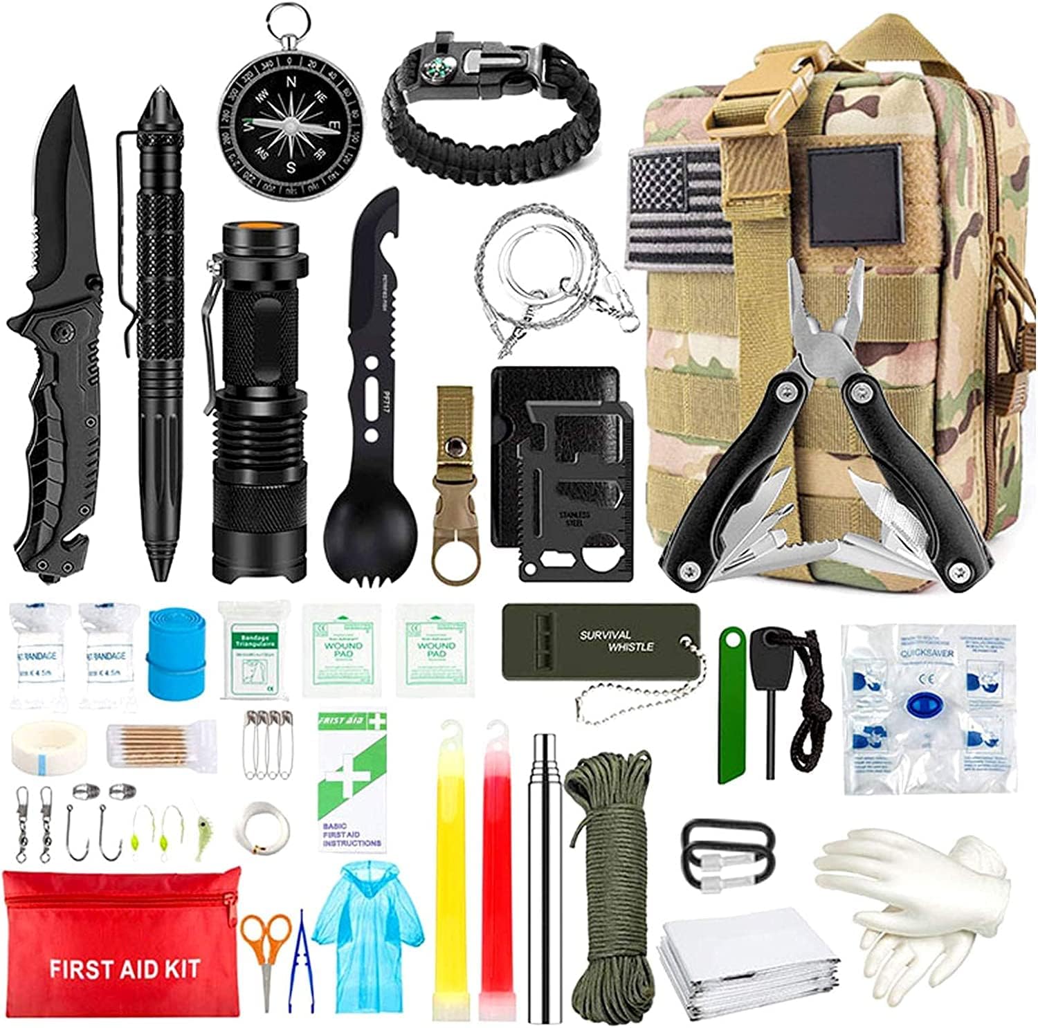 Kit de primeros auxilios para exteriores, kit de emergencia, bolsa de trauma para camping, senderismo, hogar, coche, terremoto y aventuras