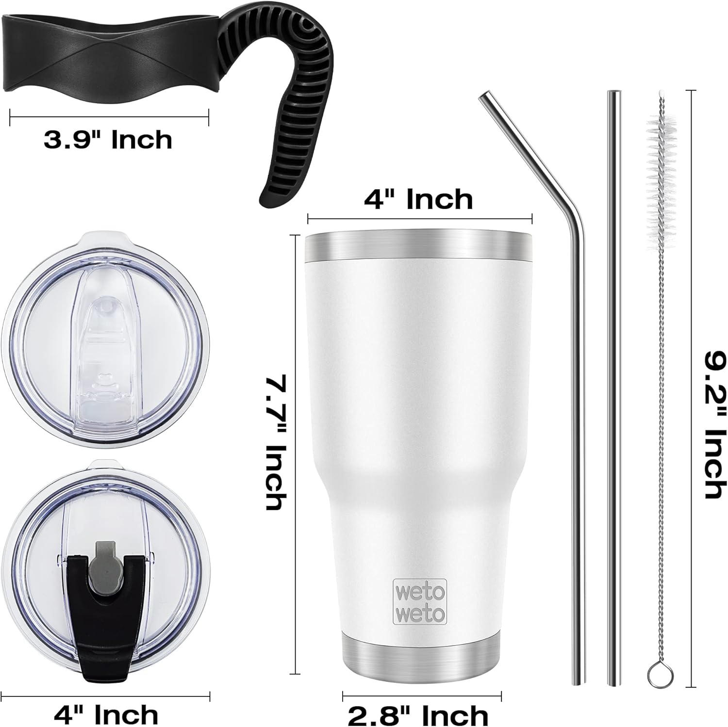 WETOWETO Vaso de acero inoxidable de 30 onzas, vaso de café aislado con 2 tapas y 2 popotes, taza de café de viaje de doble pared para bebidas frías