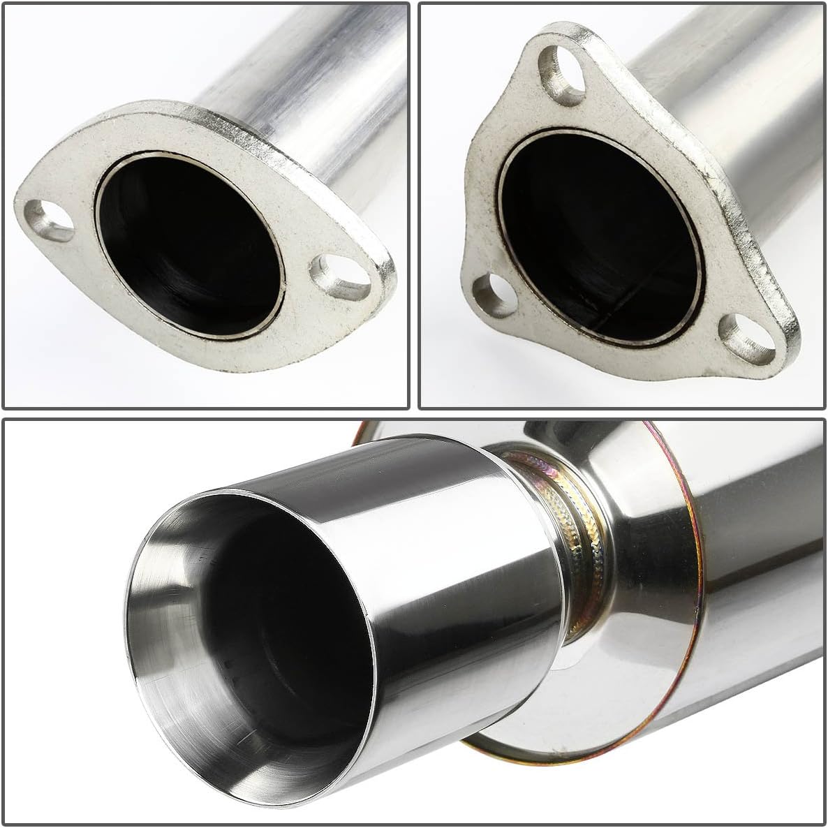 Auto Dynasty Sistema de escape Catback de acero inoxidable con punta de silenciador enrollado de 4 pulgadas compatible con Honda Civic EX 1.7L 01-05