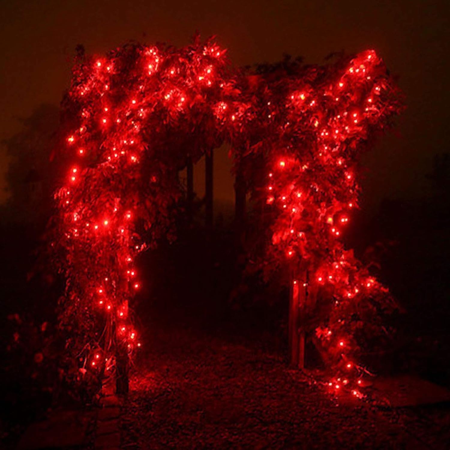 Guirnalda de luces de alambre plateado con enchufe de 33 pies, 100 luces LED con carrete, color rojo