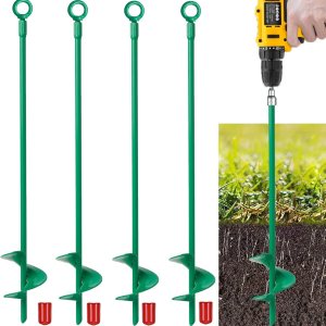 Kit de anclajes de tierra de 18 pulgadas, 4 piezas, anclaje de tierra de 3 pulgadas de diámetro helicoidal, gancho de anclaje resistente para tienda Kit de anclajes de tierra de 18 pulgadas, 4 piezas, anclaje de tierra de 3 pulgadas de diámetro helicoidal, gancho de anclaje resistente para tienda