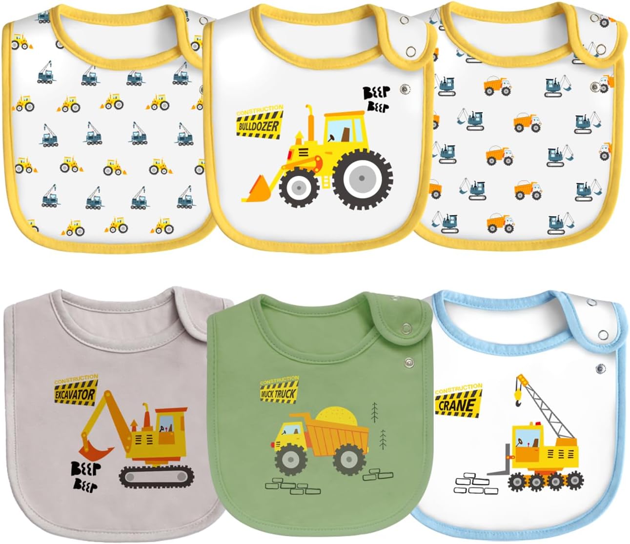 Maiwa Paquete de 6 baberos de algodón impermeables con broches para bebés, niños y niñas, dentición babeo y alimentación