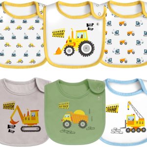 Maiwa Paquete de 6 baberos de algodón impermeables con broches para bebés, niños y niñas, dentición babeo y alimentación Maiwa Paquete de 6 baberos de algodón impermeables con broches para bebés, niños y niñas, dentición babeo y alimentación