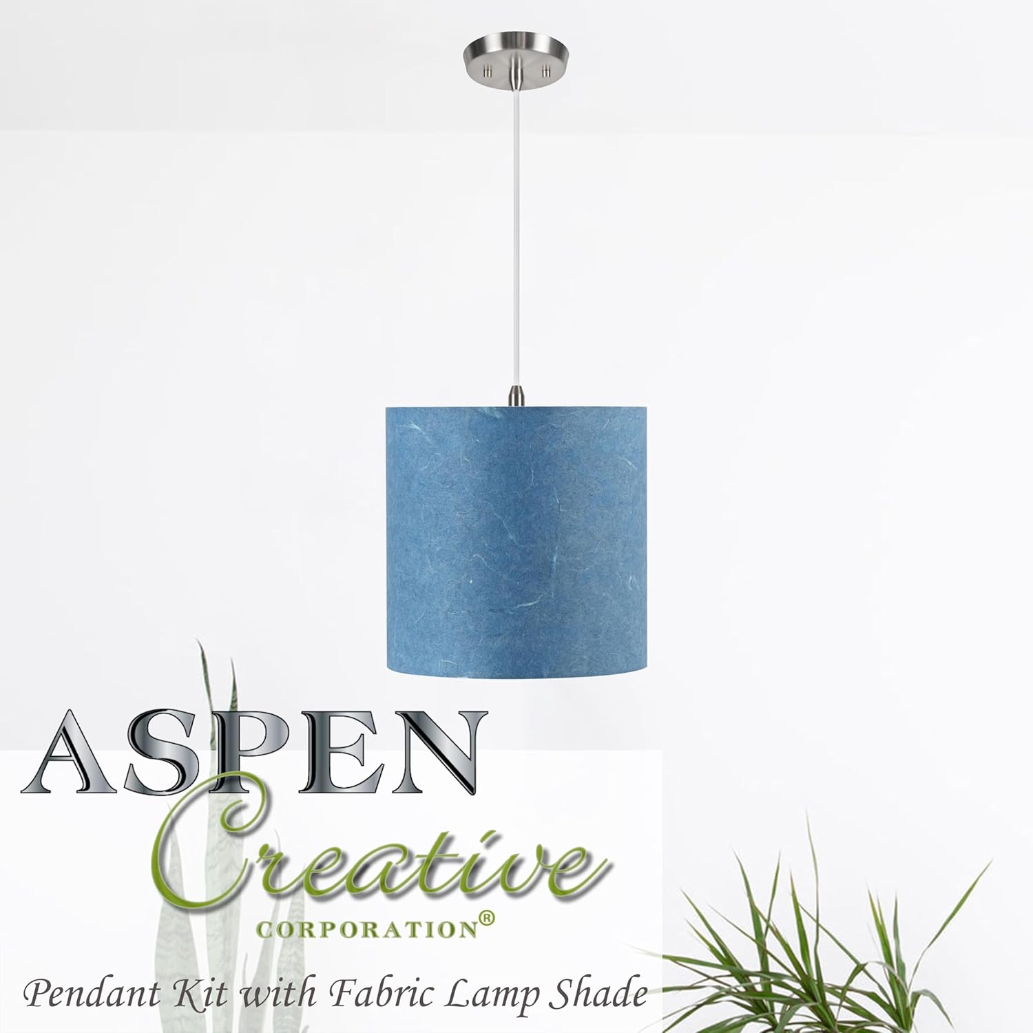 Aspen Creative, 72287-11 Kit de conversión de luz colgante de techo colgante con pantalla de tela imperio de tapa dura, 14 pulgadas de ancho