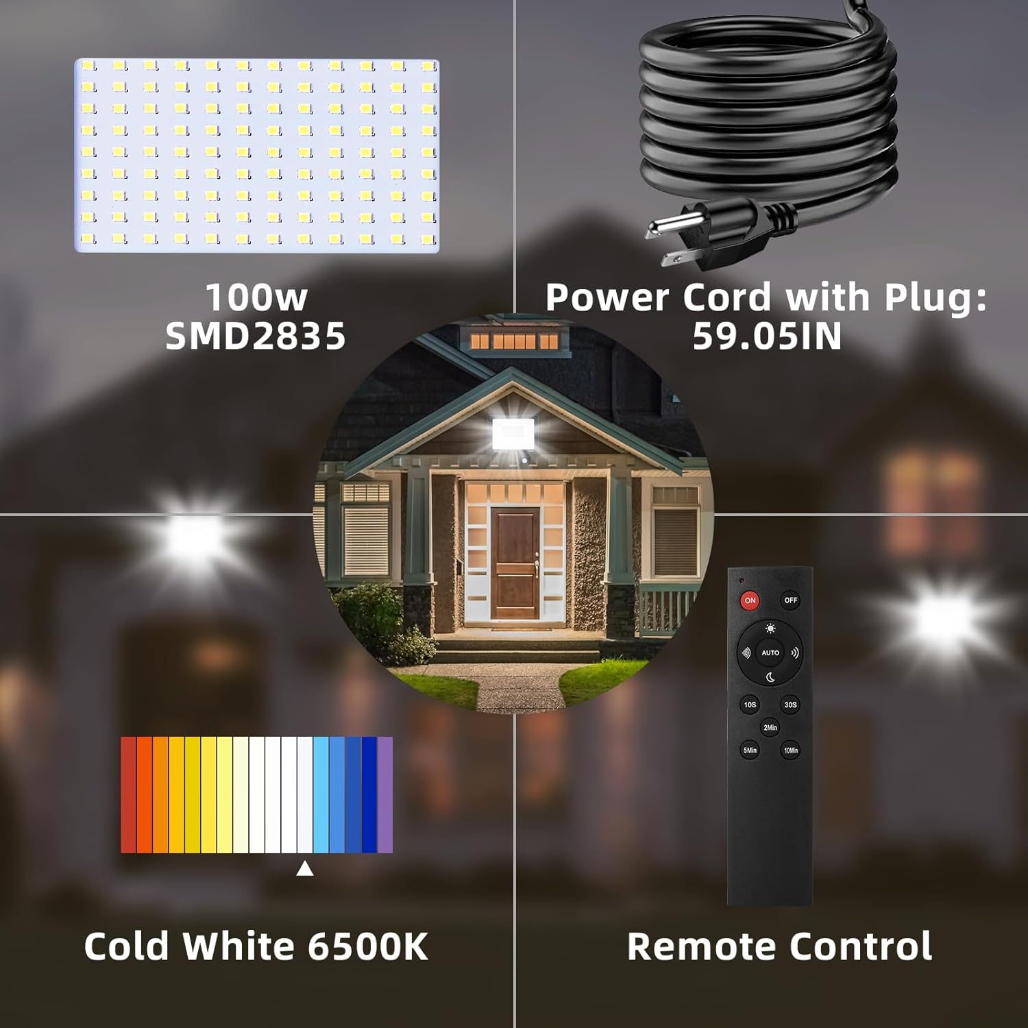 Paquete de 2 luces de inundación LED de 100 W, sensor de movimiento al aire libre, 10000 lm, 6500 K, luces de seguridad, movimiento al aire libre,