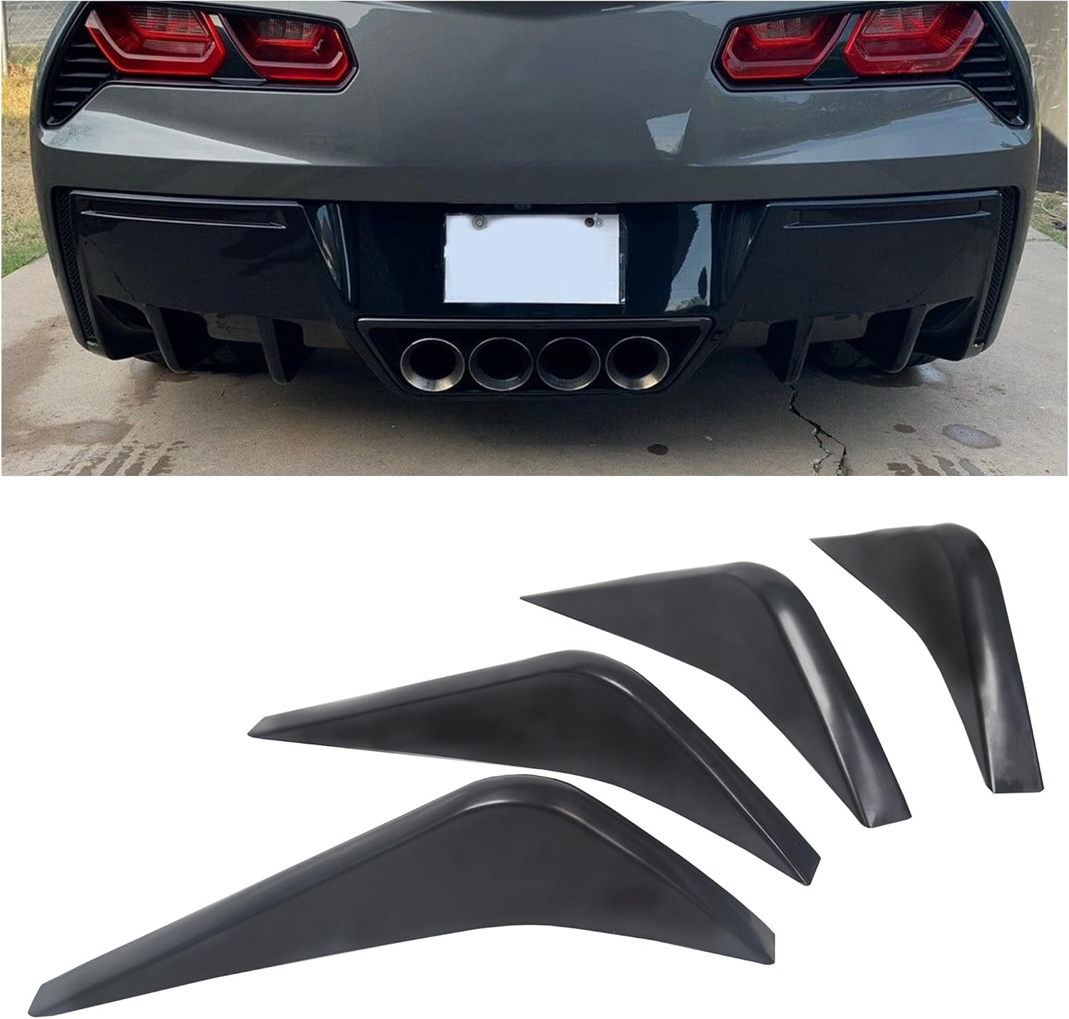 KUAFU Aletas difusoras inferiores de parachoques trasero compatibles con Chevrolet Corvette C7 2014-2019 2 pares de aletas difusoras de aire para