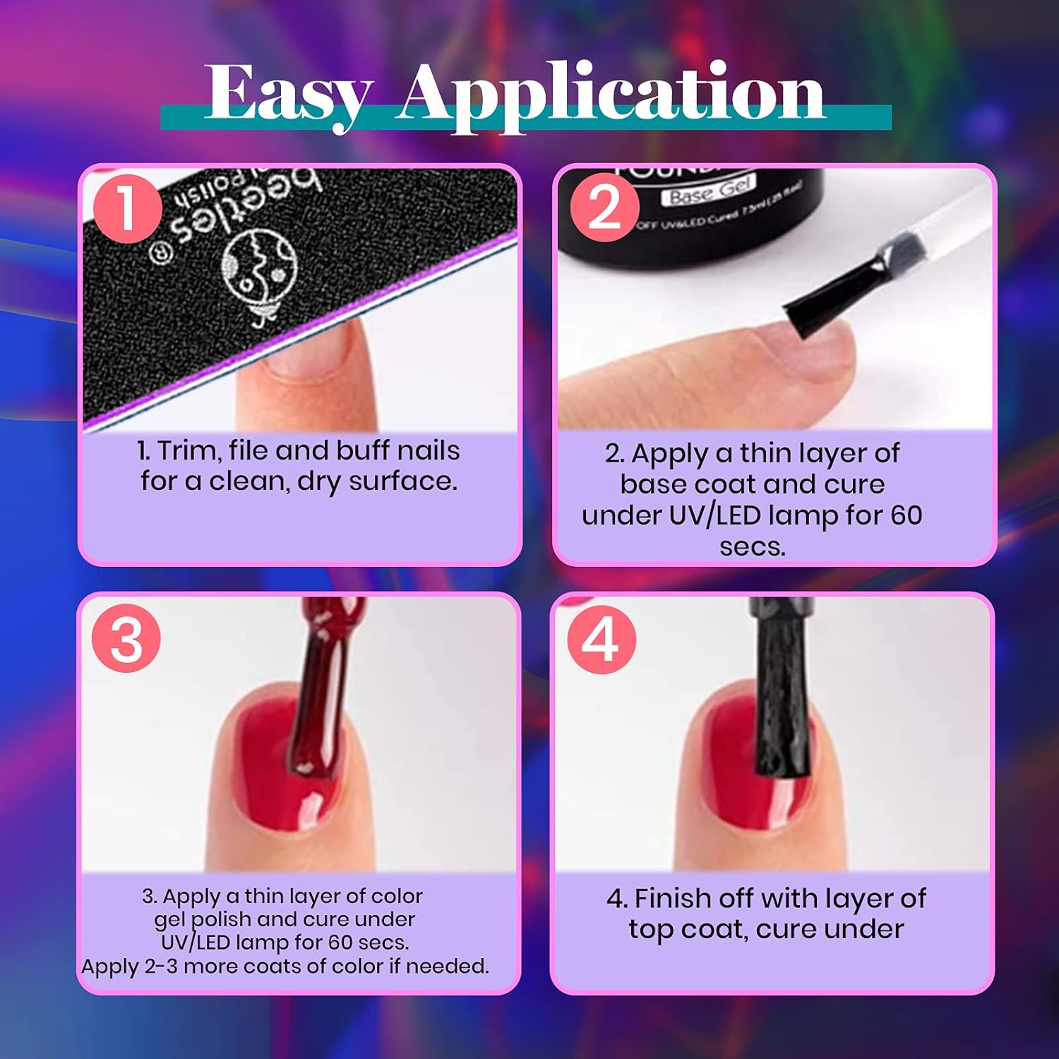 beetles Gel Polish Beetles – Juego de 20 esmaltes de uñas de gel, colección Euphoria de medianoche, morado, azul, rosa intenso, esmalte de gel con