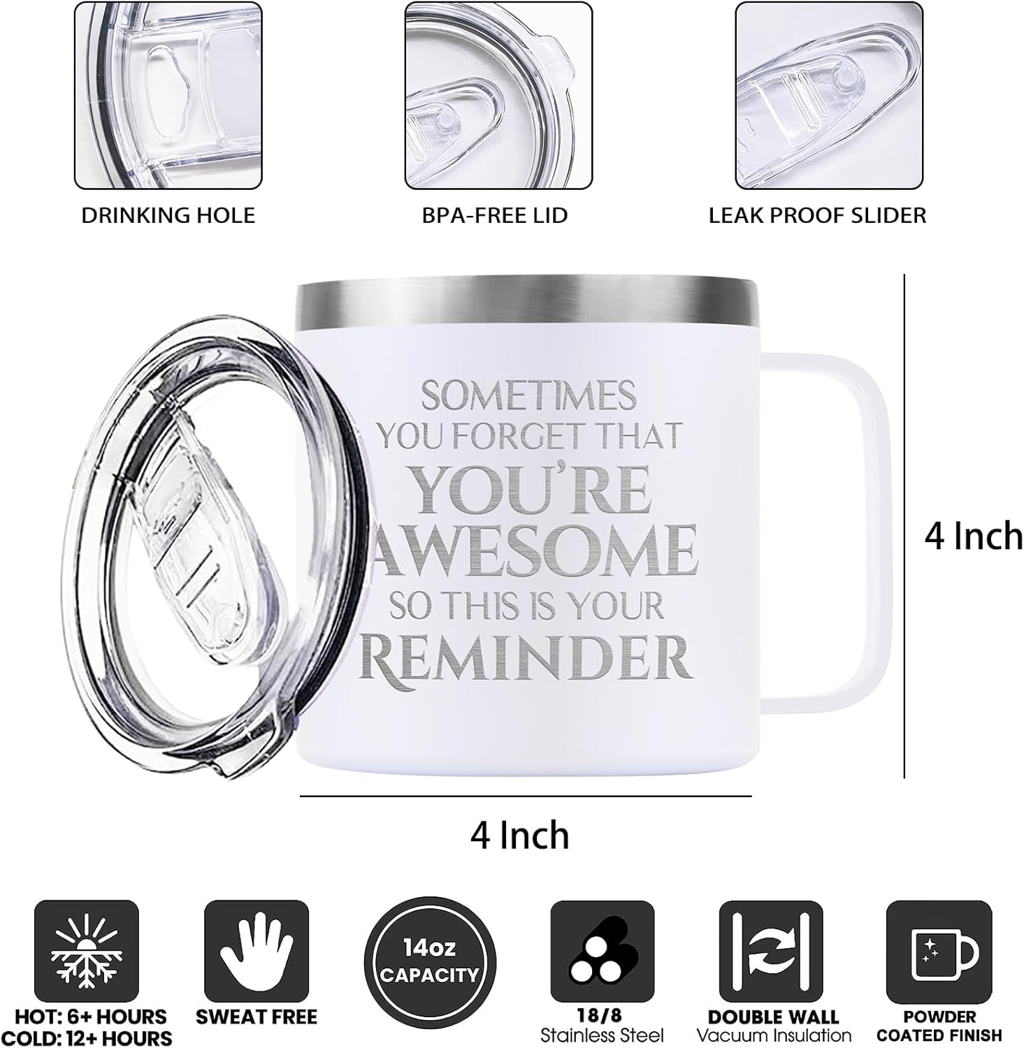 ELEGANTPARK Regalos inspiradores para mujeres, taza de café con texto en inglés Sometimes You Forget You’re Awesome Coffee, regalos de