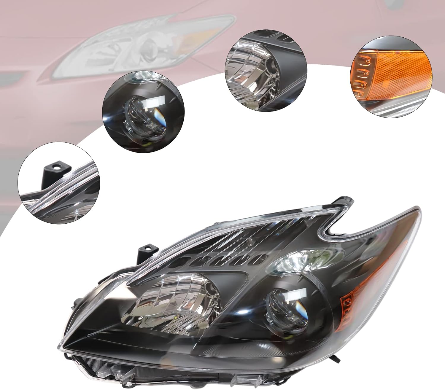 Fetcoi Lámpara halógena negra para faros delanteros, lado izquierdo del conductor, repuesto para Prius 2010-2011, 8117047212, 8113047212, TO2518122,
