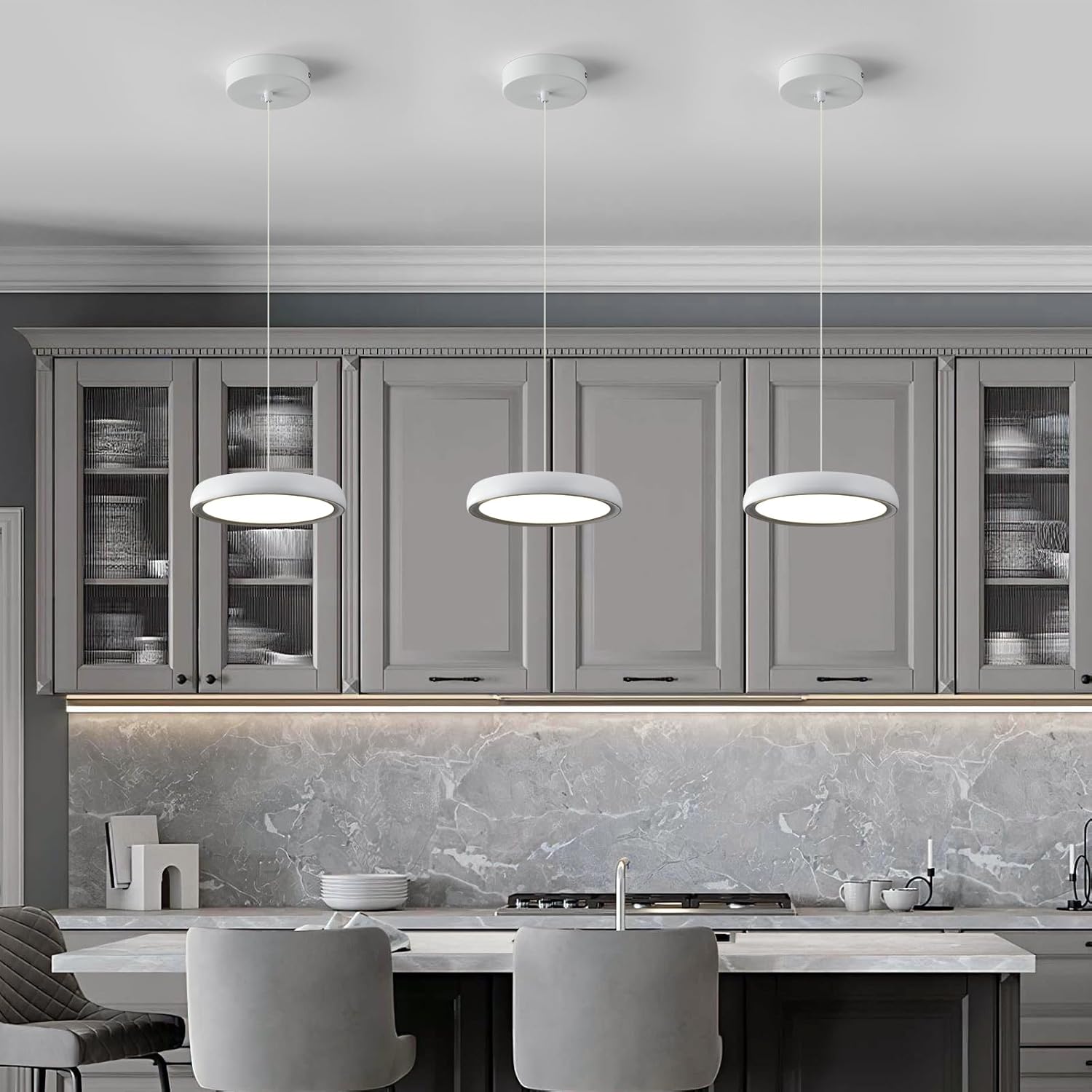 Lámparas colgantes modernas para isla de cocina, LED de 6000 K, regulables, lámparas colgantes blancas puras, mini iluminación colgante para