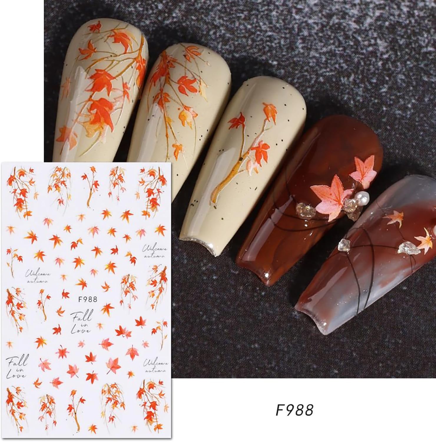 8 hojas de calcomanías de uñas navideñas autoadhesivas 3D, suministros de uñas de temporada, diseño de zorro, alce, hoja de arce, calabaza, diseño