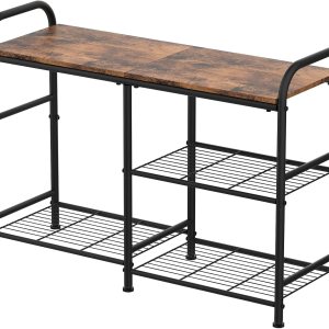 YBING Zapatero de 3 niveles para entrada, pequeño estante organizador de almacenamiento de zapatos de metal con banco de madera para 6 pares de YBING Zapatero de 3 niveles para entrada, pequeño estante organizador de almacenamiento de zapatos de metal con banco de madera para 6 pares de