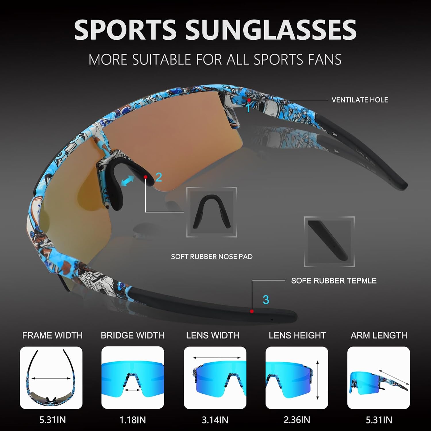 Gafas de sol polarizadas para ciclismo hombres y mujeres con 1 lente o 3 lentes intercambiables gafas de béisbol
