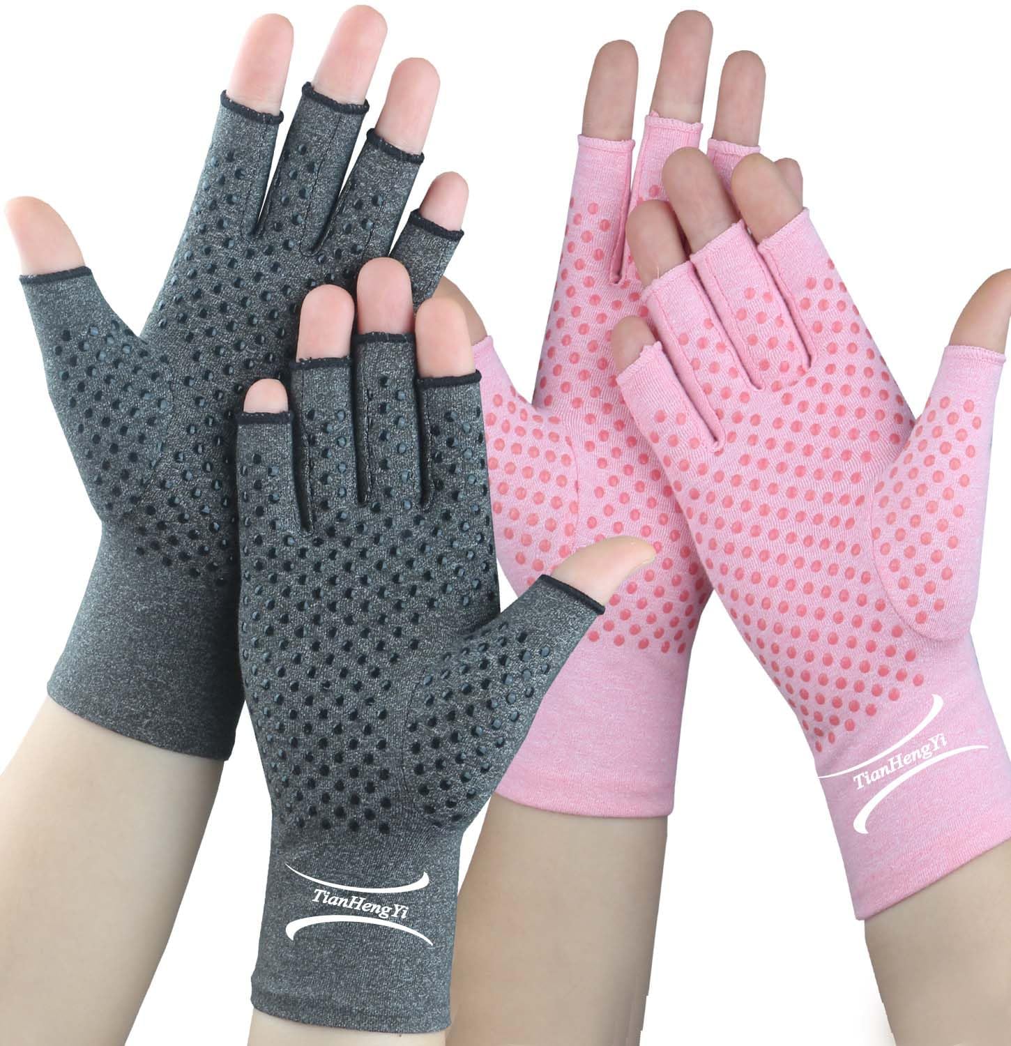 2 pares de guantes de artritis para dolor, guantes de compresión sin dedos para túnel carpiano, osteoartritis, articulación, escribir, conducir,