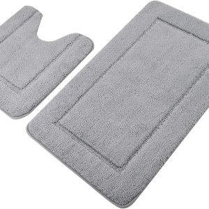 Pauwer Juego de 2 alfombras de baño antideslizantes para baño, alfombras de baño de microfibra absorbente, lavable a máquina, alfombra de baño con Pauwer Juego de 2 alfombras de baño antideslizantes para baño, alfombras de baño de microfibra absorbente, lavable a máquina, alfombra de baño con