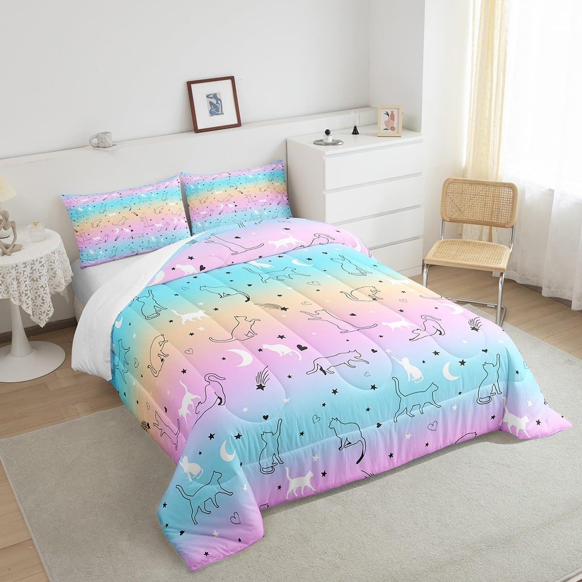 Juego de edredón para niños, diseño de gatos y mascotas, diseño de gatitos kawaii con estampado de gatitos y gatos para niños, niñas, adolescentes y