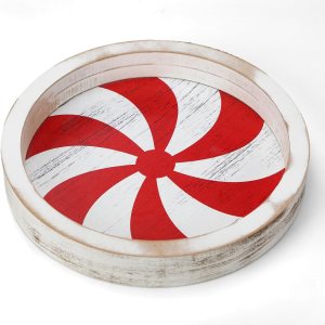 Decoraciones navideñas para el hogar, bandeja redonda de Navidad, bandeja decorativa rústica, bandeja de madera de Navidad, platos para servir para Decoraciones navideñas para el hogar, bandeja redonda de Navidad, bandeja decorativa rústica, bandeja de madera de Navidad, platos para servir para