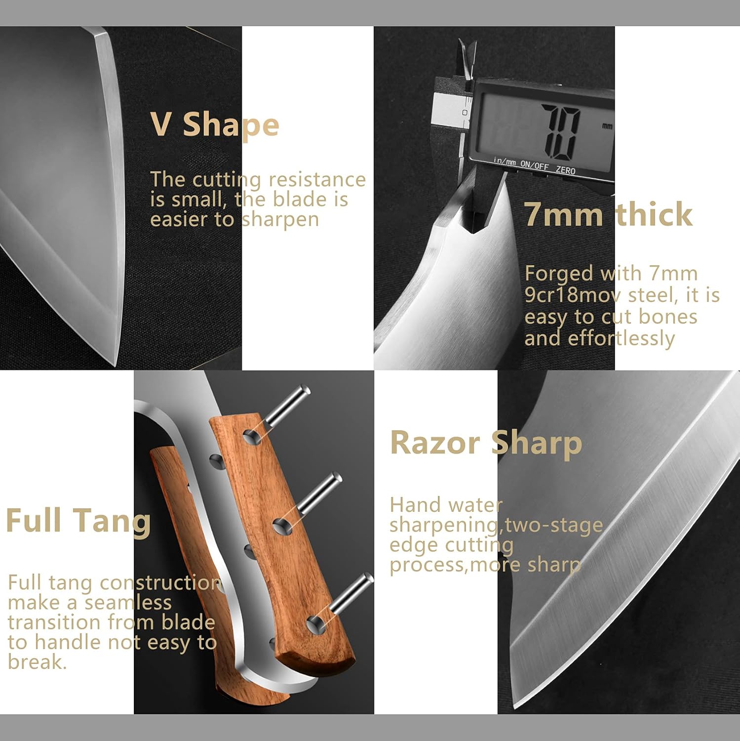 ZENG JIA DAO Cuchillo de carnicero para carne, cuchillo de carnicero resistente, cuchillo de corte de huesos de 6 pulgadas, cuchillo de corte de