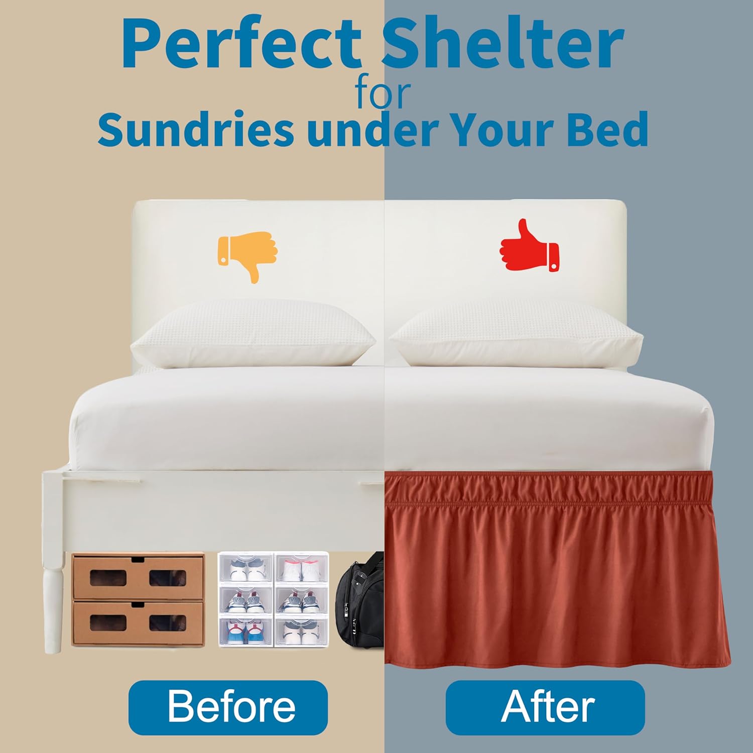 Entisn Falda de cama ajustable naranja para cama tamaño King y Cal King, con caída a medida de 18 pulgadas, faldas de cama envolventes con cinturón