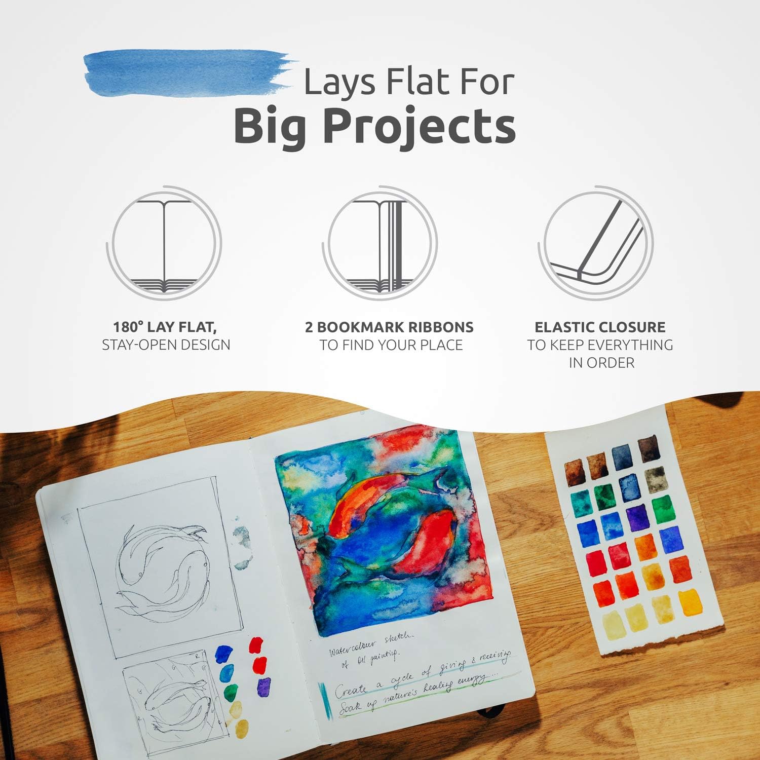 ZenART – Cuaderno de dibujo grande B5 con papel marfil grueso de 120 GSM, sin ácidos, bonito cuaderno de bocetos de tapa dura con encuadernación