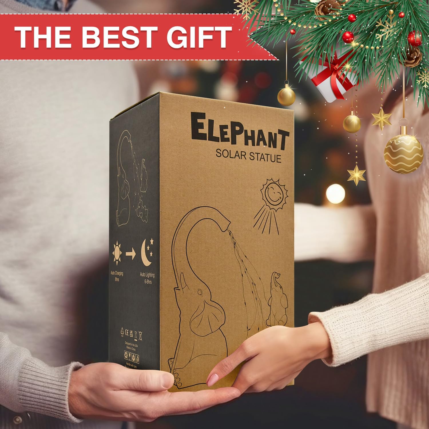 Estatua de elefante con luces de riego solares, decoración de jardín, figuras impermeables para exteriores, regalos de elefante de buena suerte,