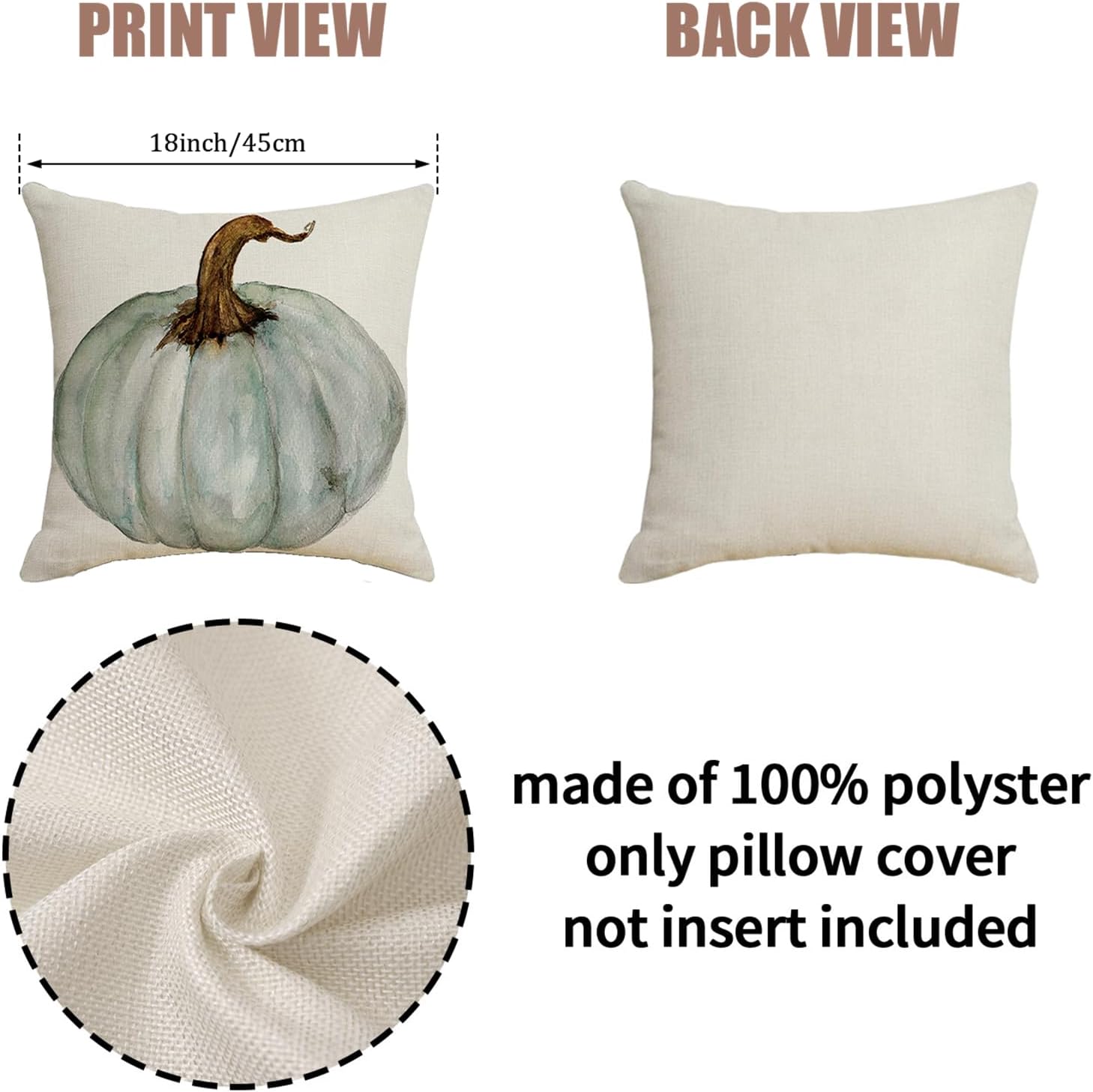Fundas de almohada de otoño, 18 x 18 pulgadas, juego de 4 fundas decorativas de hojas de arce, funda de cojín suave de otoño de calabaza,