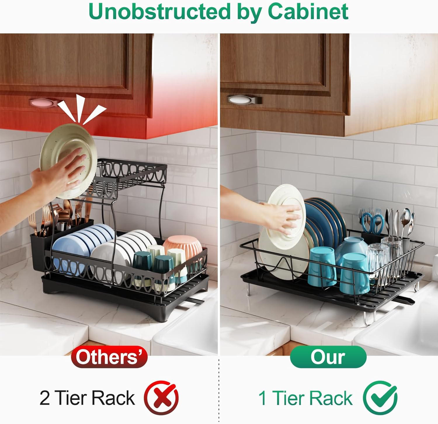GSlife Escurridor de platos con escurridor, escurridor de platos para encimera de cocina, escurridor compacto resistente al óxido con soporte para