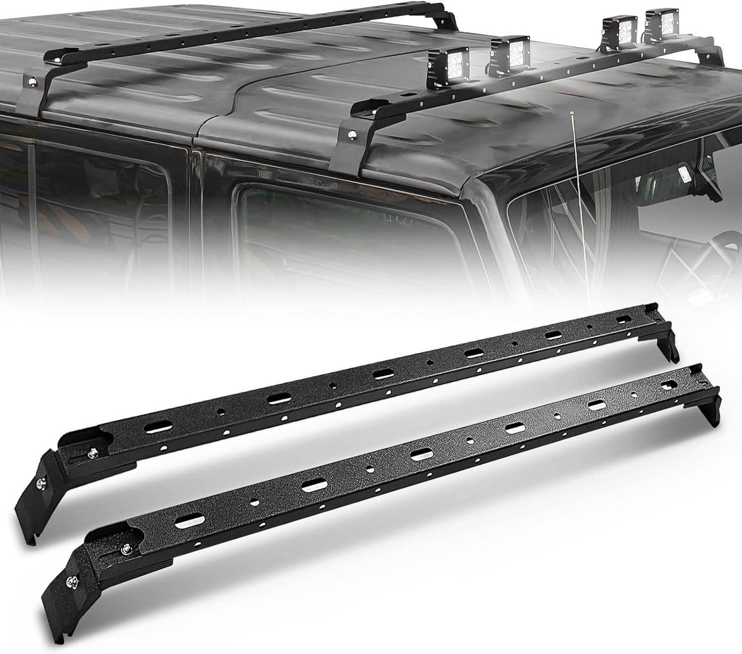 YZONA Barras transversales de techo de 300 libras con 4 barras de luces LED compatibles con Jeep Wrangler JK JKU JL JLU Unlimited y Gladiator JT
