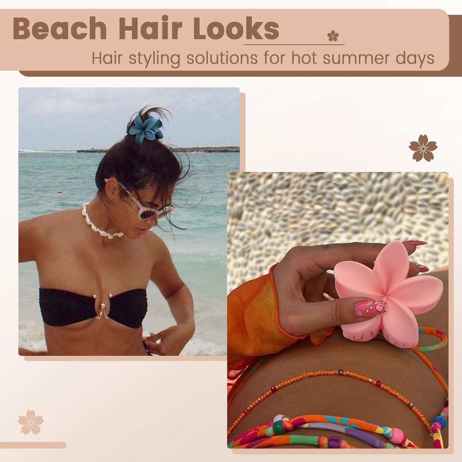 Depoka Pinzas para el cabello, paquete de 8 pinzas de pinza de plumeria hawaiana medianas de 2.8 pulgadas, pinzas para el cabello para mujeres y