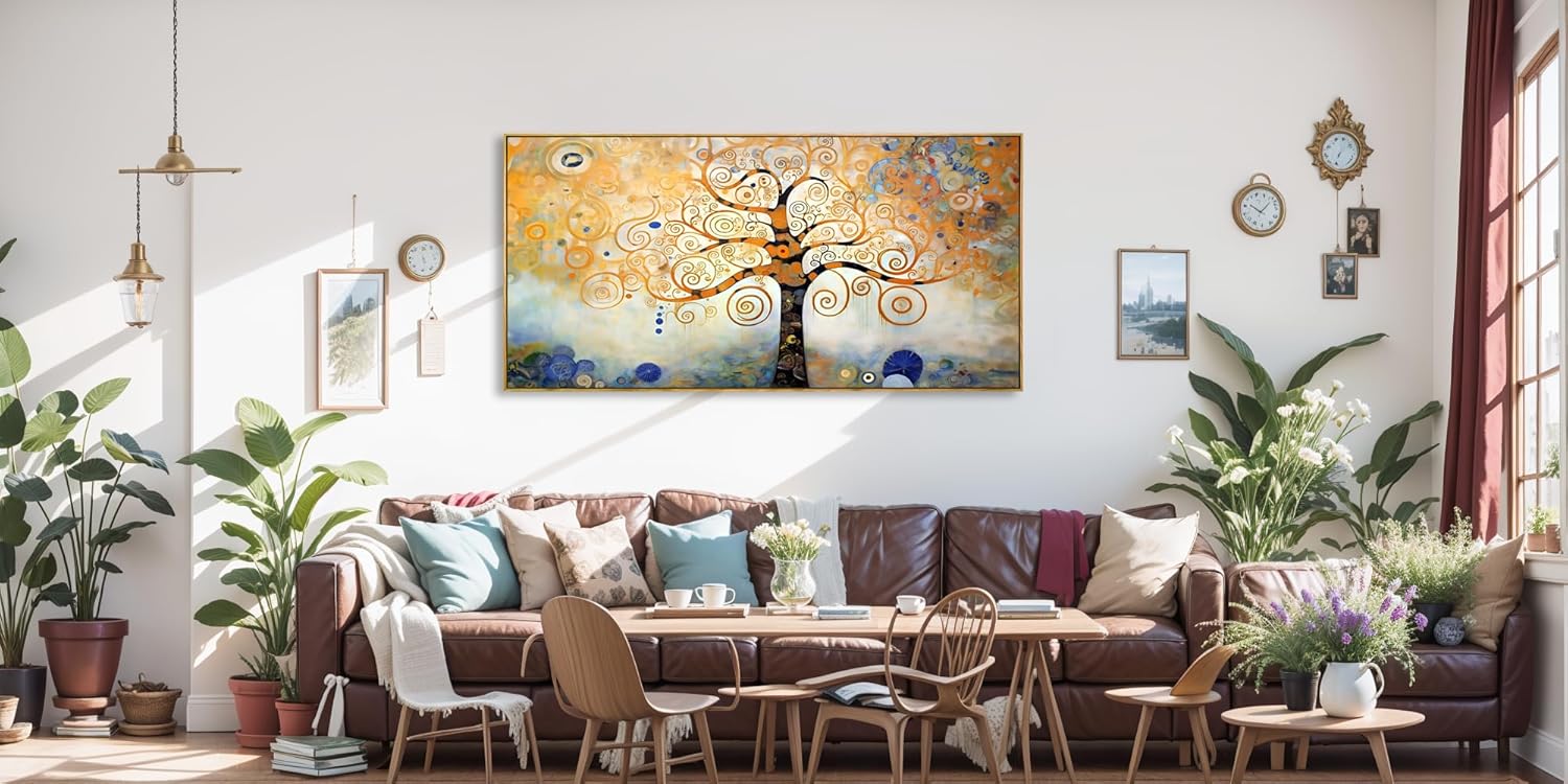 Arte para pared, árbol de la vida, imágenes de árbol amarillo moderno, abstracto, bosque, impresiones de lienzo para dormitorio, sala de estar,