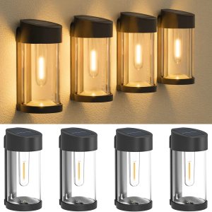 Woolmug Paquete de 4 luces solares para valla al aire libre, luces solares de pared de vidrio de metal, luces solares de cubierta, luces solares Woolmug Paquete de 4 luces solares para valla al aire libre, luces solares de pared de vidrio de metal, luces solares de cubierta, luces solares