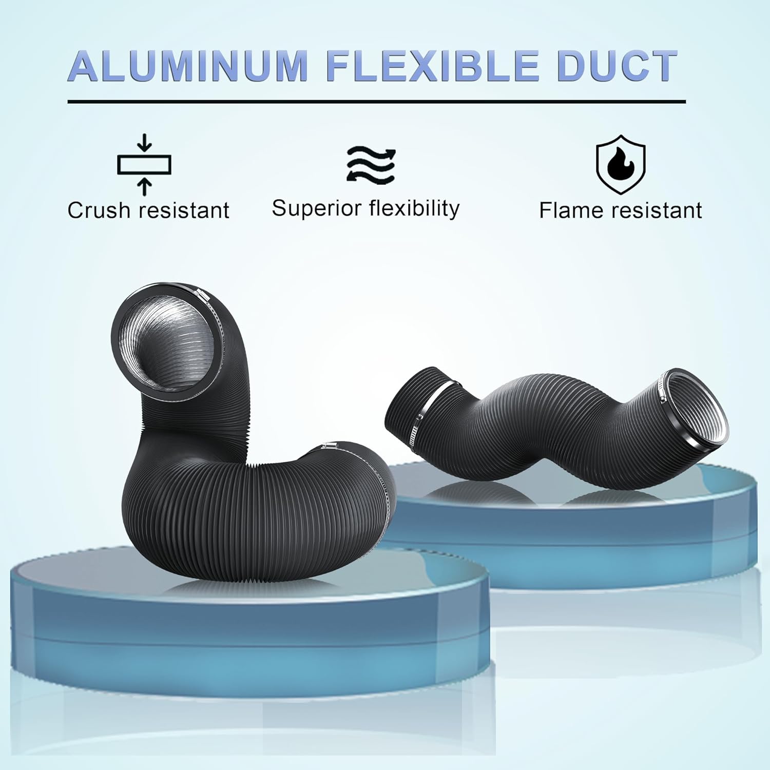 Conducto de aluminio flexible de 4 pulgadas, manguera de ventilación de secadora de 4 capas de protección para calefacción, ventilación y escape, 2
