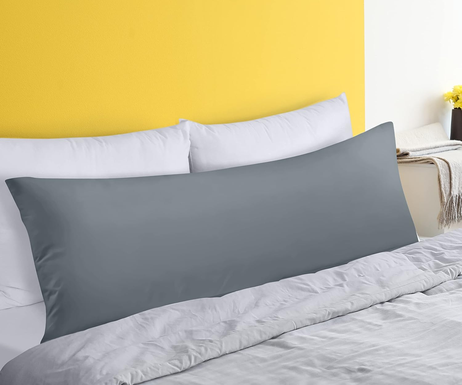 Utopia Bedding Almohada de cuerpo completo para adultos (gris, 20 x 54 pulgadas), almohada larga para dormir, relleno de almohada grande para dormir