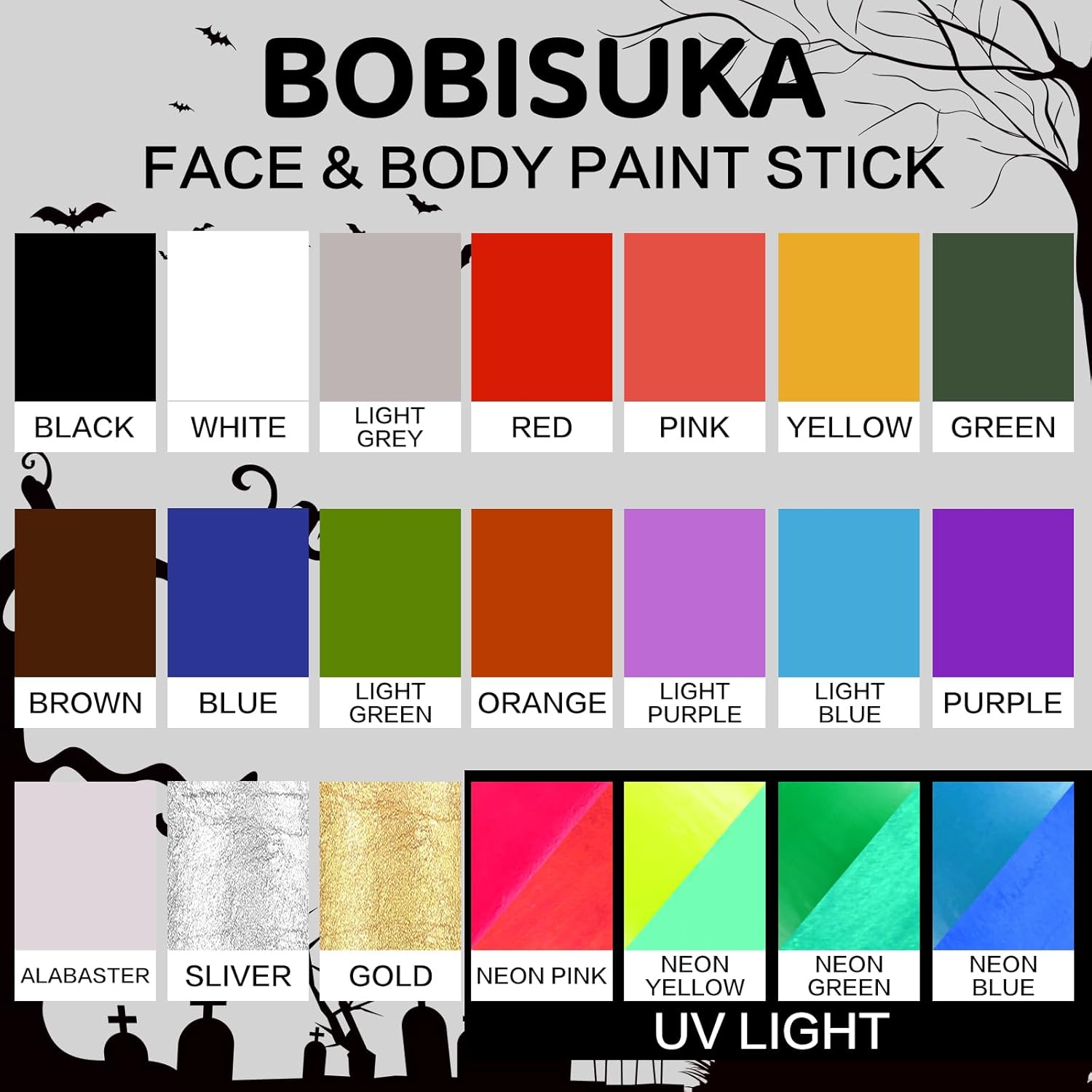 BOBISUKA Alabastro – Barra de pintura blanca para la cara y el cuerpo con ojos blancos para deportes, kit de pintura facial a base de agua,
