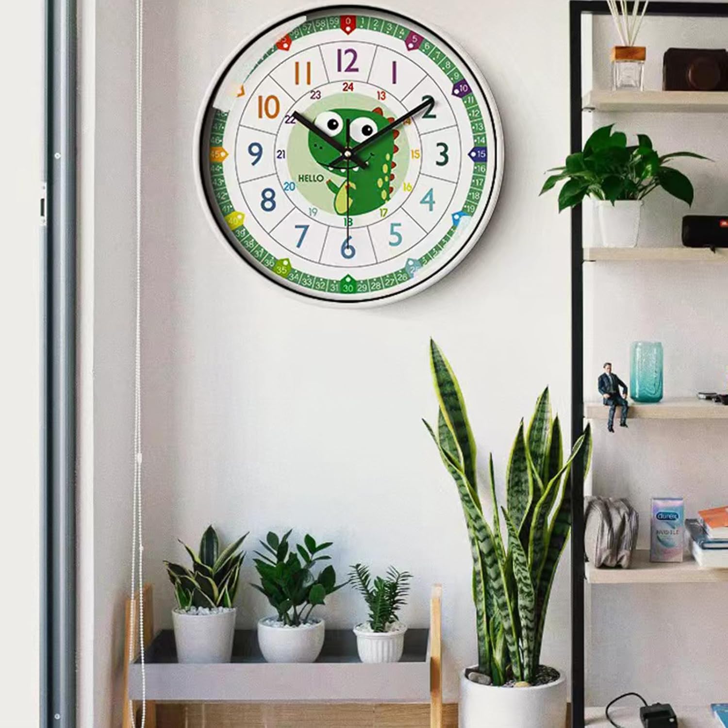 Reloj de pared para niños, 12 pulgadas, fácil de leer, silencioso y colorido sin tictac, funciona con pilas, para sala de estar, dormitorio, aula,
