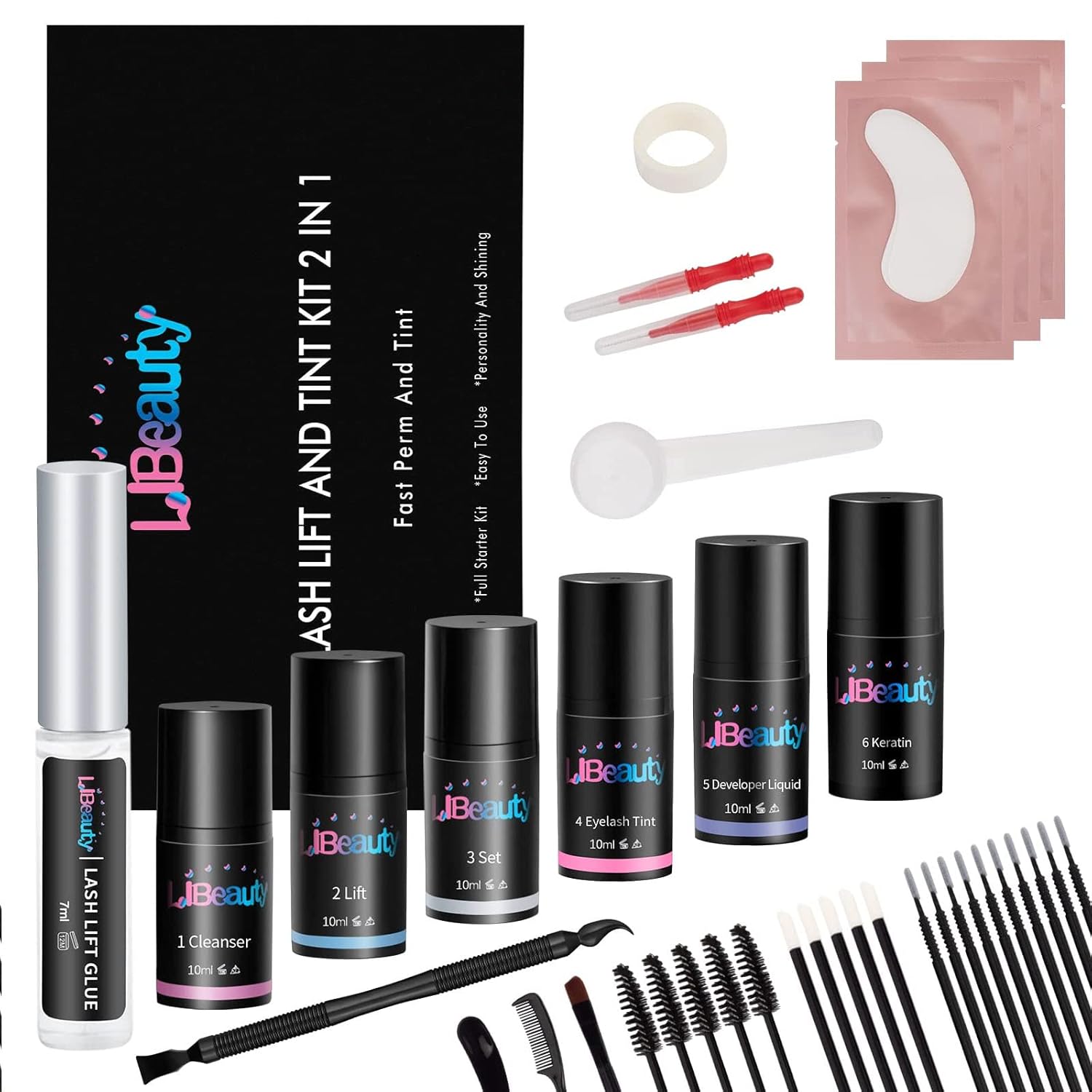 Libeauty Kit de levantamiento de pestañas y color, kit de permanente de pestañas, kit de color de pestañas negras, juego de ondas rizadoras de