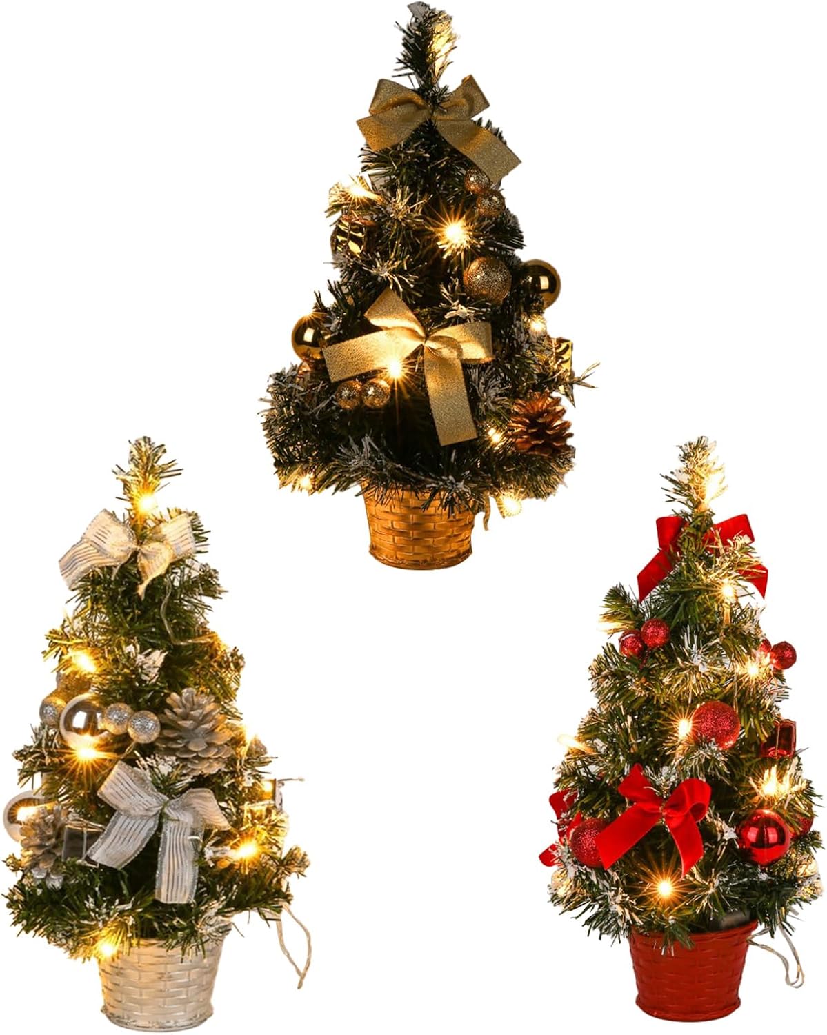 Árbol de Navidad pequeño iluminado de 15.7 pulgadas, árbol de Navidad artificial con luces LED, árbol de Navidad de mesa a pilas para decoraciones